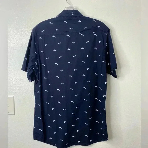 BG Blue Gear Slim Fit Blue Stretch Everyday Sharks Button Down Shirt - Picture 3 of 4